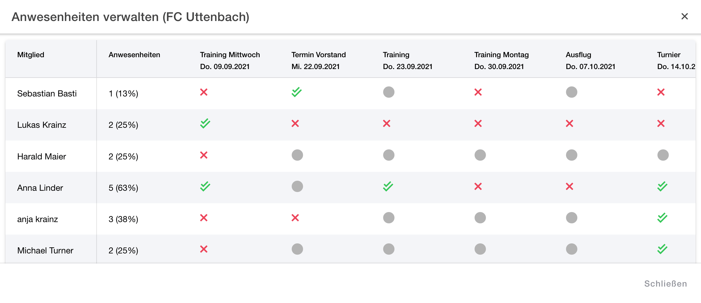 Anwesenheitslisten für Vereine zum Downloaden