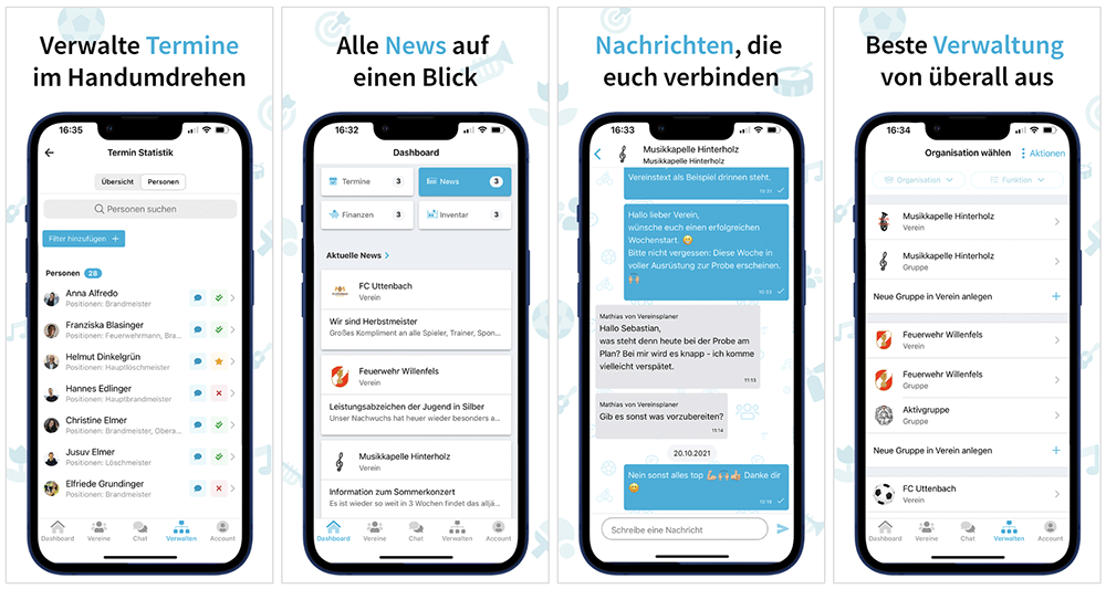 Funktionen der mobilen Vereinsplaner App gegen Corona (Covid19)