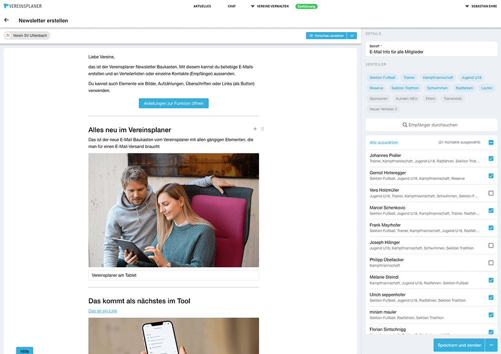 Verteilerlisten und Empfängergruppen im Newsletter System von Vereinsplaner