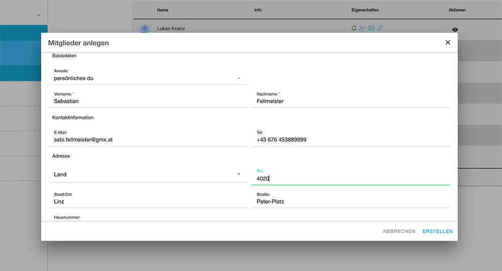 Bild Screenshot Vereinsplaner Mitgliederverwaltung – Mitglied anlegen