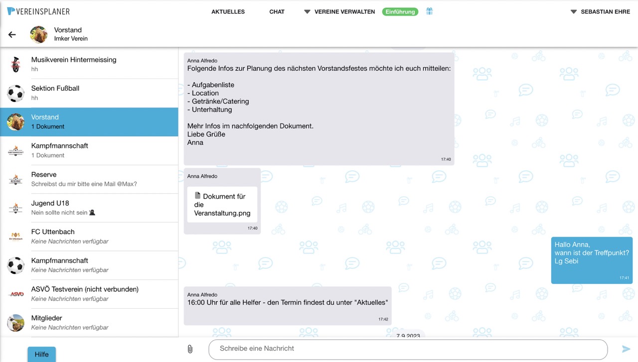 Beispielchatverlauf aus einem Vereins-Gruppenchat