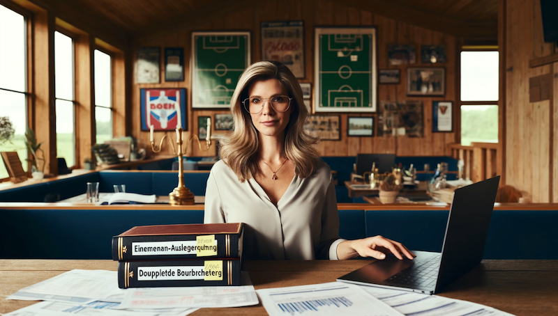 Kassiererin, die sich mit der Bcuhhaltung im Verein beschäftigt