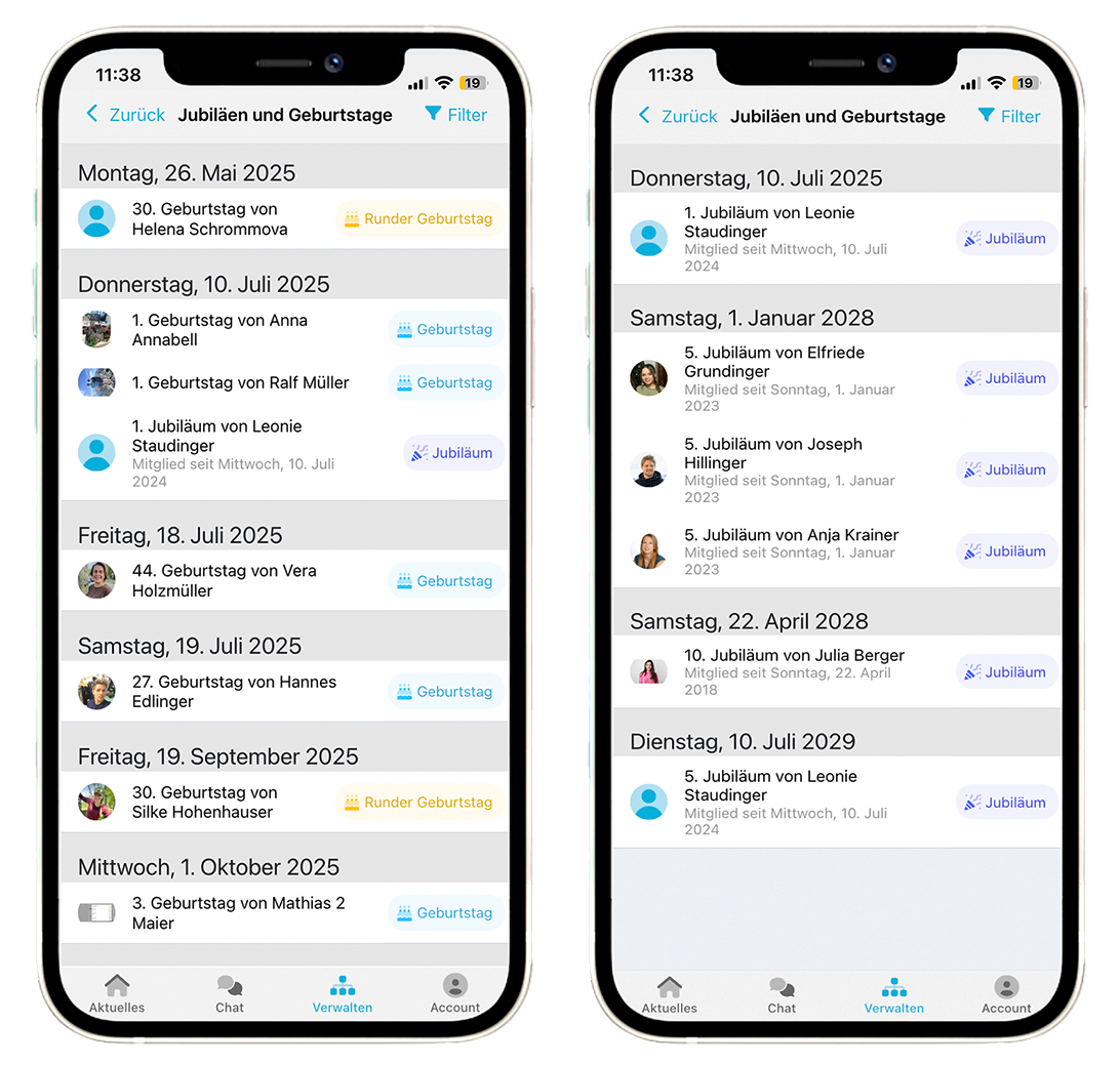 Kalender in der mobilen App