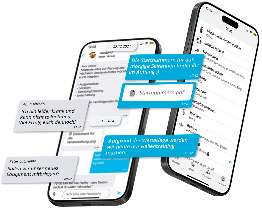 Übersicht aller Channel des eigenen Vereinsplaner Chats in der mobilen App inkl. Nachrichtenvorschau