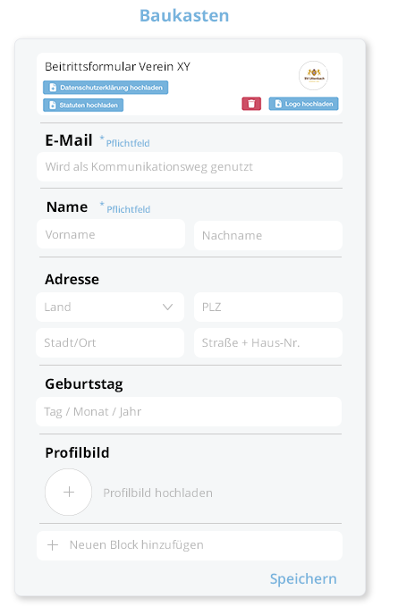 Formular-Baukasten in der Webansicht