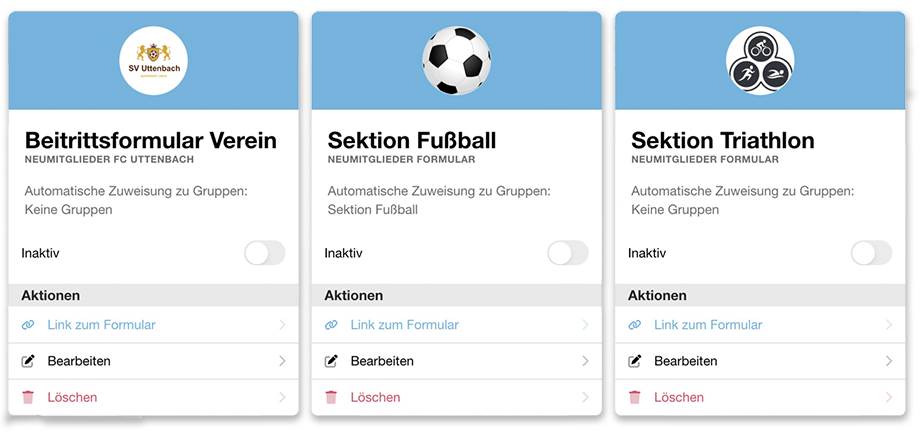 Übersicht der Formulare