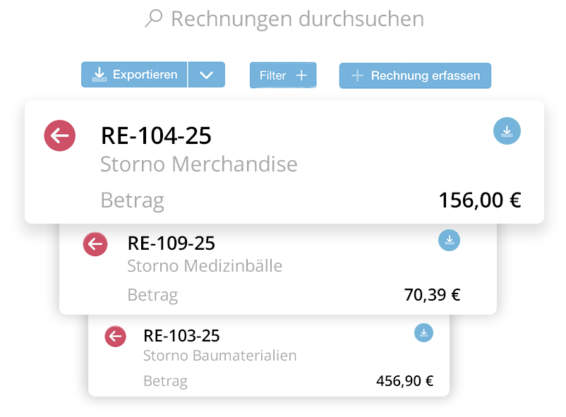 Storno Rechnungen in der Übersicht