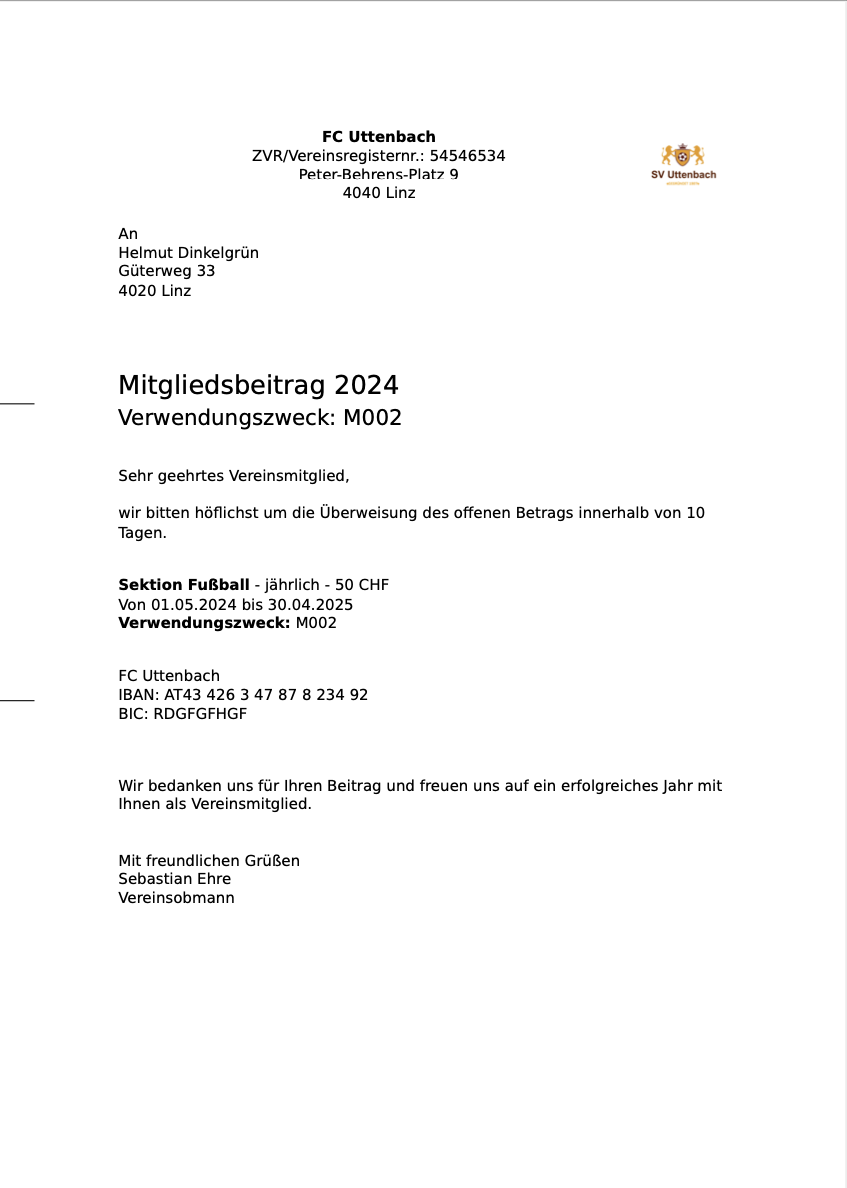 Automatisch generierte Mitgliedsbeiträge