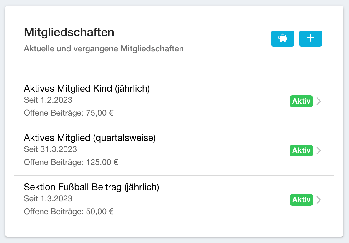 Mitgliedschaften und Beiträge bei den Mitgliedern zugehörig