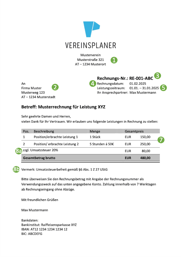 Vorschau einer Musterrechnung
