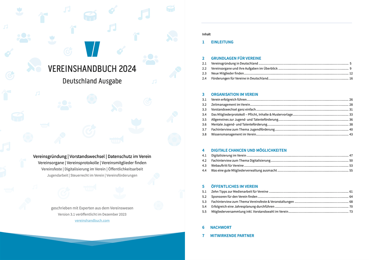 Titelblatt und Inhaltsverzeichnis des Vereinshandbuches DE 2025