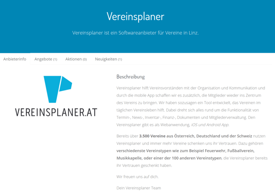 Musterprofil einer Firma im Vereinskaufhaus