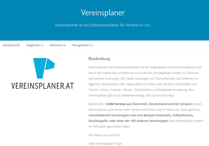 Vereinskaufhaus Profil am  Beispiel des Vereinsplaners